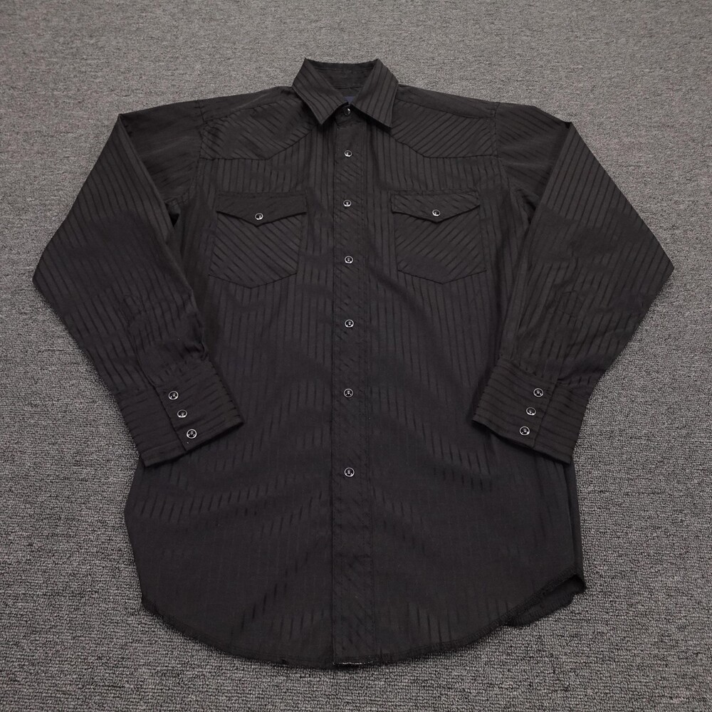 Wrangler Shirt Mens Medium Black Stripe Long Sleeve Western Button Up Casual